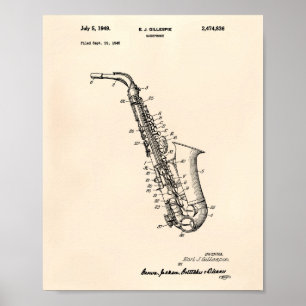 Saxophone 1949 Patent Art Old Peper Poster