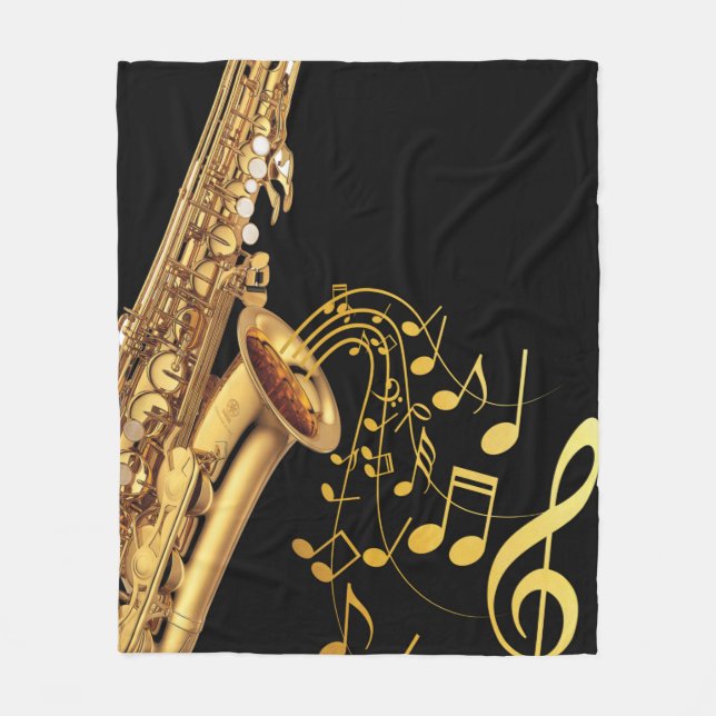 Saxophone and music note Saxophonist Musician Band Fleece Blanket (Front)