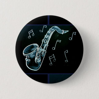 Saxophone And Music Notes 6 Cm Round Badge