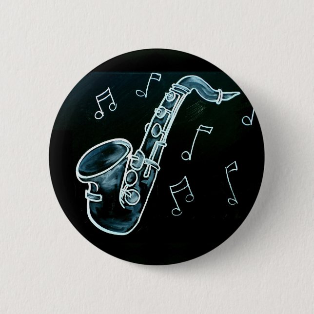 Saxophone And Music Notes 6 Cm Round Badge (Front)