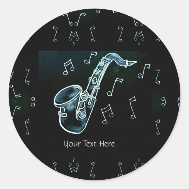 Saxophone And Music Notes Classic Round Sticker (Front)