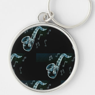 Saxophone And Music Notes Key Ring