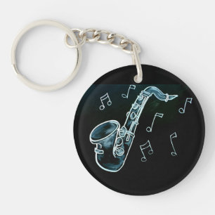 Saxophone And Music Notes Key Ring