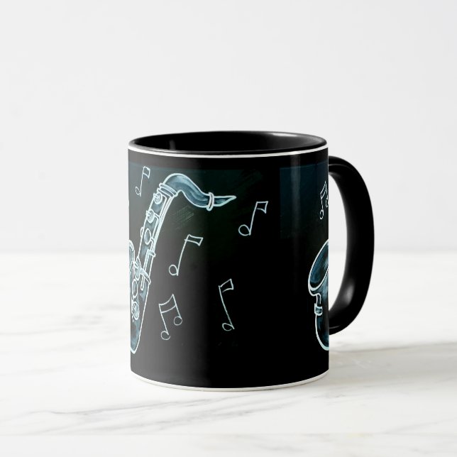 Saxophone And Music Notes Mug (Front Right)