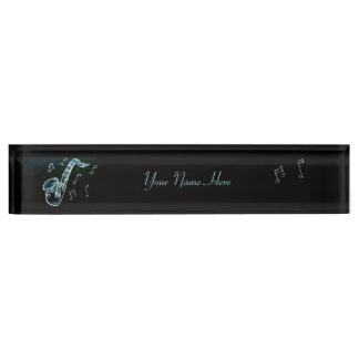 Saxophone And Music Notes Nameplate