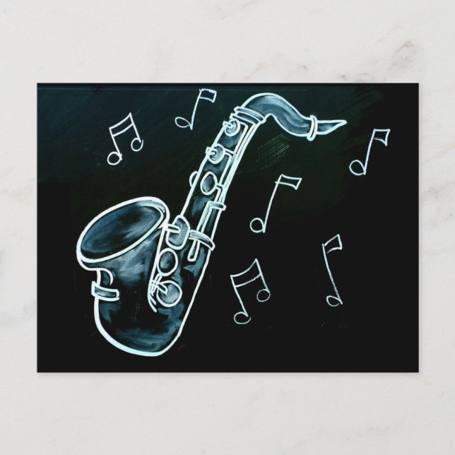 Saxophone And Music Notes Postcard (Front)