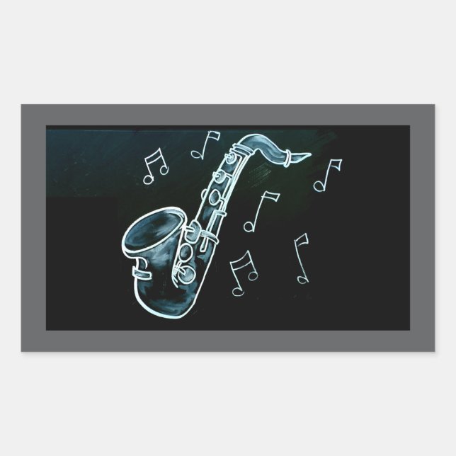 Saxophone And Music Notes Rectangular Sticker (Front)