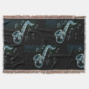 Saxophone And Music Notes Throw Blanket