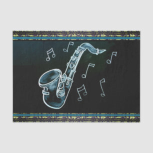 Saxophone And Music Notes Tissue Paper