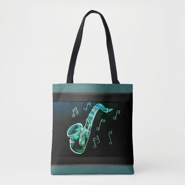 Saxophone And Music Notes Tote Bag (Front)