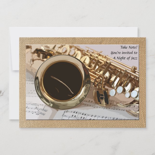 Saxophone and Sheet Music Invitation (Front)