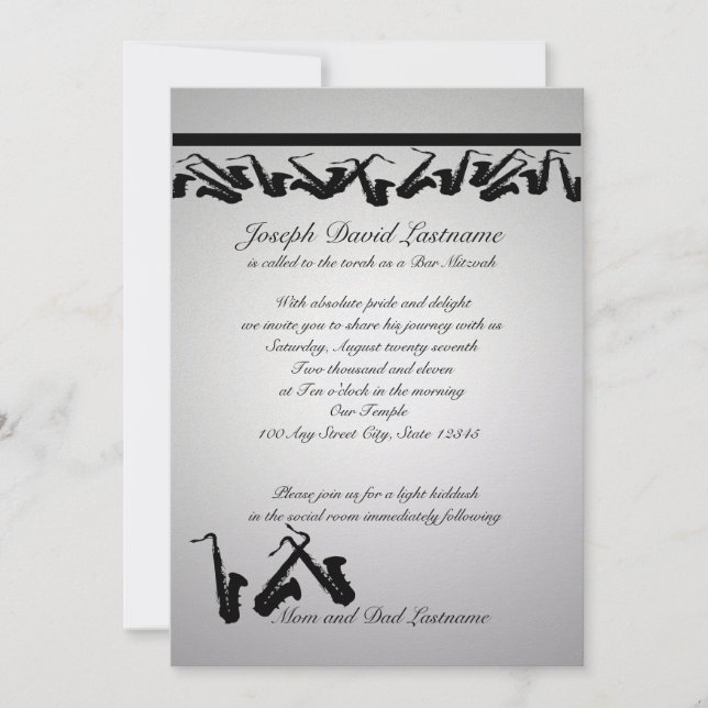 Saxophone Bar Mitzvah Invite (Front)