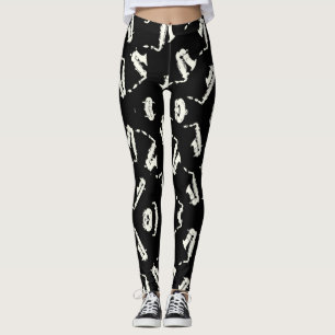 Saxophone Black and White Pattern Leggings