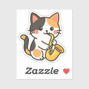 Saxophone Calico Cat Illustration