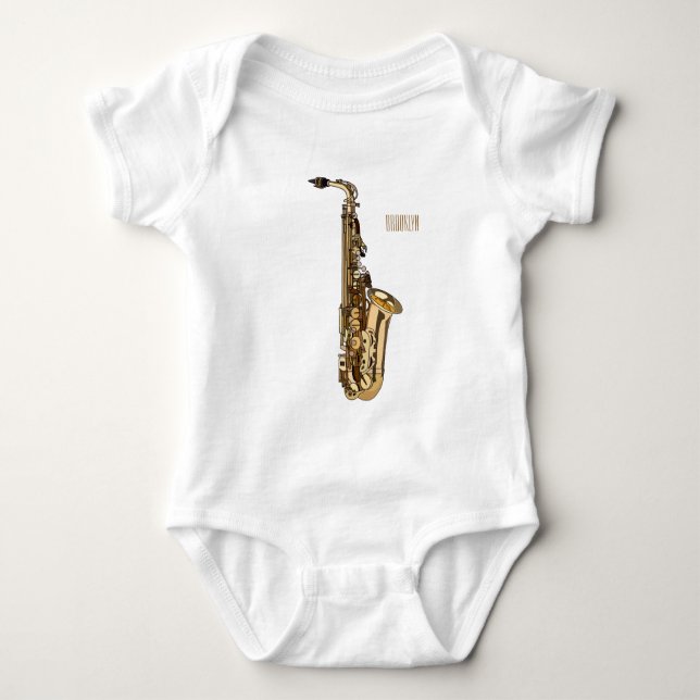 Saxophone cartoon illustration baby bodysuit (Front)