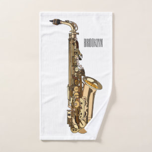 Saxophone cartoon illustration bath towel set