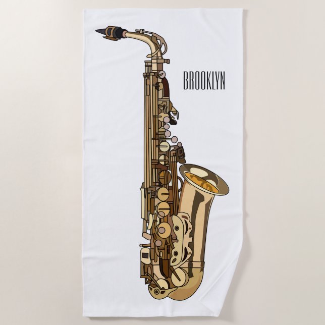 Saxophone cartoon illustration beach towel (Front)