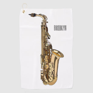 Saxophone cartoon illustration golf towel