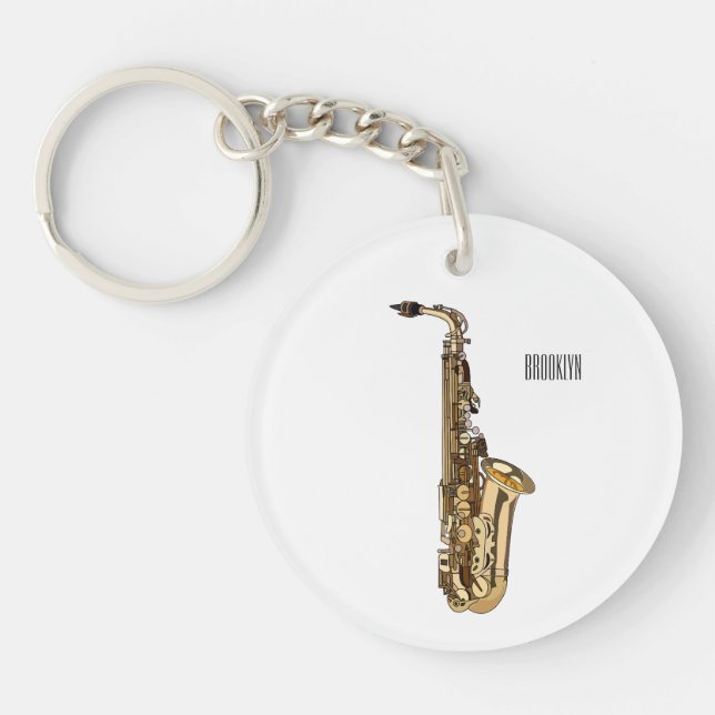 Saxophone cartoon illustration key ring (Front)