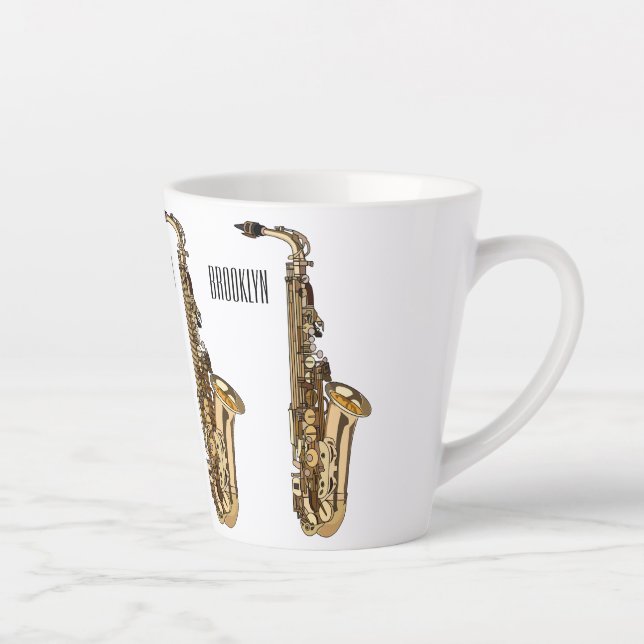 Saxophone cartoon illustration latte mug (Right)