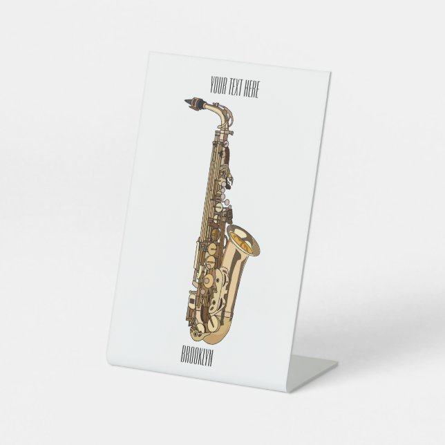 Saxophone cartoon illustration pedestal sign (Front)