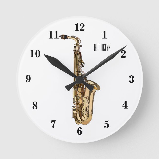 Saxophone cartoon illustration round clock (Front)