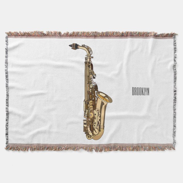Saxophone cartoon illustration throw blanket (Front)