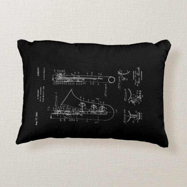 Saxophone 'chalk style' Patent Drawing Decorative Cushion (Back)