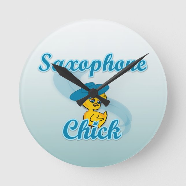 Saxophone Chick #3 Round Clock (Front)
