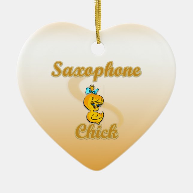 Saxophone Chick Ceramic Tree Decoration (Front)