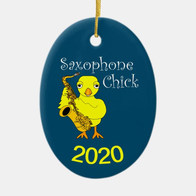 Saxophone Chick Text Ceramic Ornament (Front)