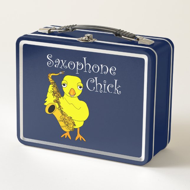 Saxophone Chick Text Mug Metal Lunch Box (Front)