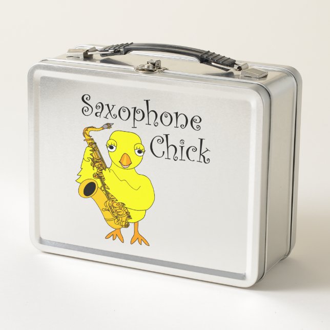 Saxophone Chick Text Mug Metal Lunch Box (Front)