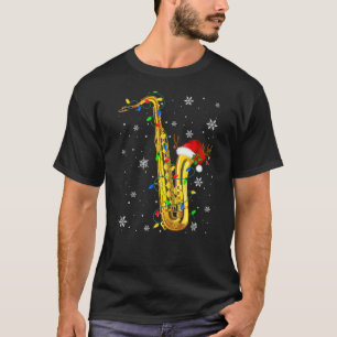 Saxophone Christmas  Music  Xmas Lights Santa T-Shirt