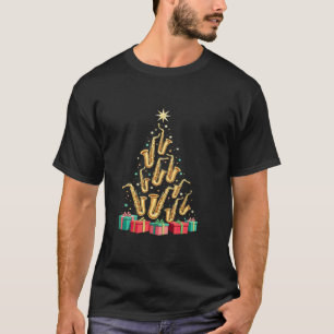 Saxophone Christmas Tree Festive Musician Design T-Shirt