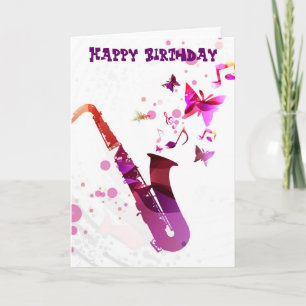 Saxophone cute music and butterflies birthday card