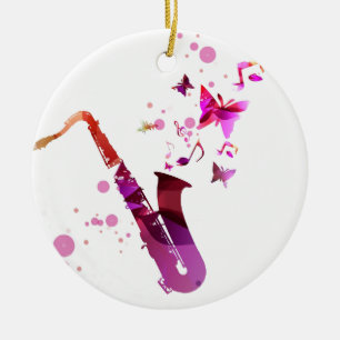 Saxophone cute music and butterflies ceramic ornament