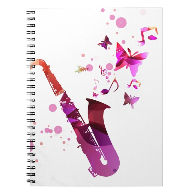 Saxophone cute music and butterflies notebook (Front)