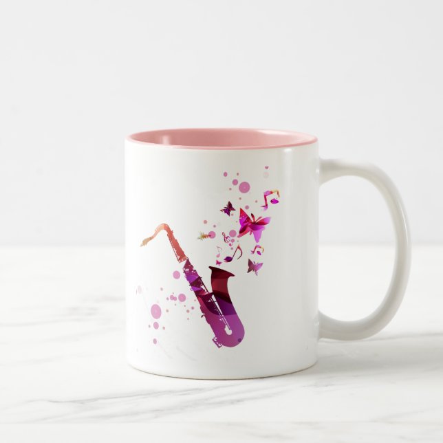 Saxophone cute music and butterflies Two-Tone coffee mug (Right)