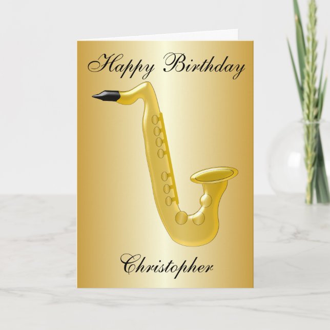 Saxophone Design Personalised Birthday Card (Front)
