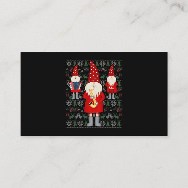 Saxophone Drums Accordion Ugly Christmas Sweater G Business Card (Front)