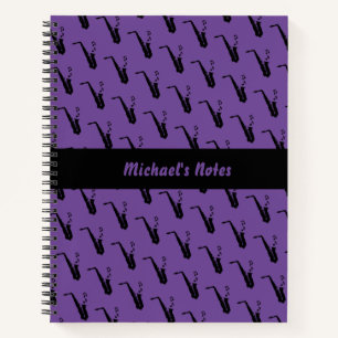 Saxophone Fun Music Notes Personalised Purple Notebook