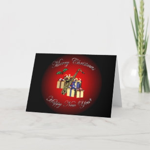 Saxophone ~ Gifts Merry Christmas & Happy New Year Holiday Card