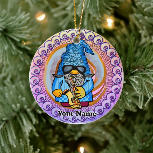Saxophone gnome ceramic ornament (Tree)