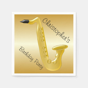 Saxophone Gold Coloured Birthday Napkin