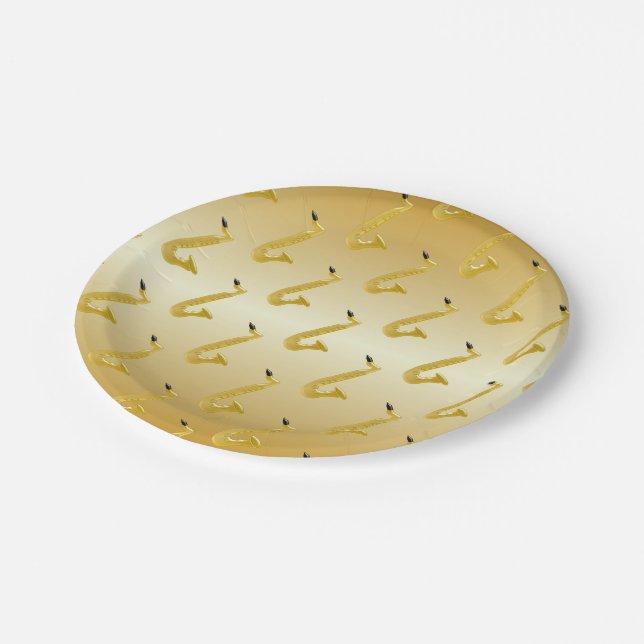 Saxophone Gold Coloured Paper Plate (Angled)