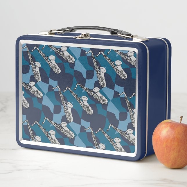 Saxophone Grey Pattern Metal Lunch Box (In Situ)