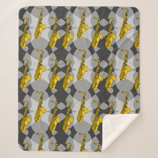 Saxophone Grey Pattern Sherpa Blanket