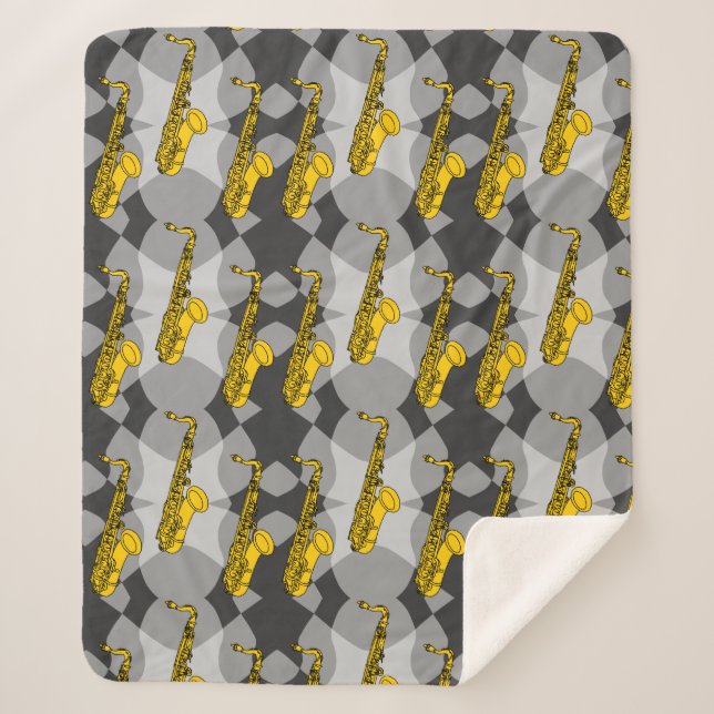 Saxophone Grey Pattern Sherpa Blanket (Front)