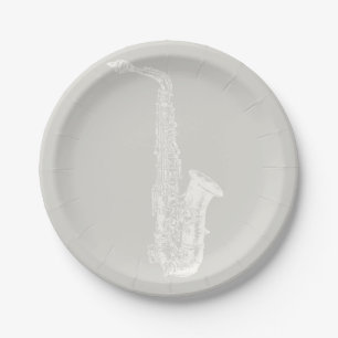 Saxophone Illustrated Music Art CUSTOM COLOR Paper Plate
